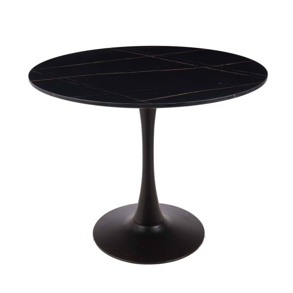 Table de repas Ibiza Ø90 cm avec plateau en marbre noir et base métallique