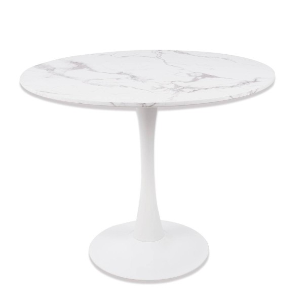 Table de repas Ibiza Ø90 cm avec plateau en marbre blanc et base métallique