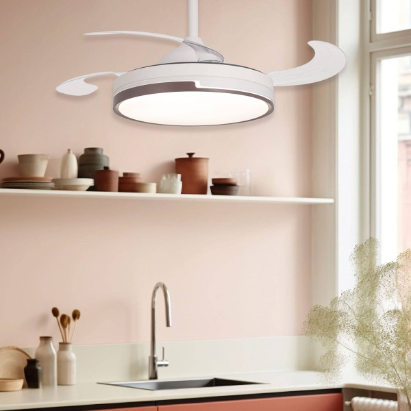 Ventilateur de plafond Penny 4 pales pliables, éclairage LED intégré 38W 2