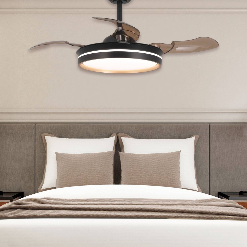 Ventilateur noir Tyrion 4 pales pliables LED 24W | Vente de Meubles Online