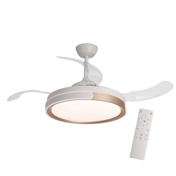 Ventilateur Leo 4 pales pliables et LED 35W, design moderne pour plafond
