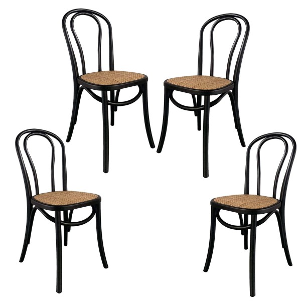 Pack 4 chaises Folie en rotin noir, ensemble moderne avec touche naturelle