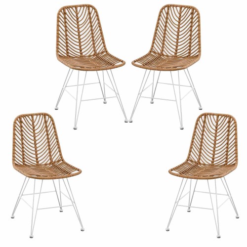 Pack 4 chaises Raffles en rotin pied blanc, ensemble colonial élégant