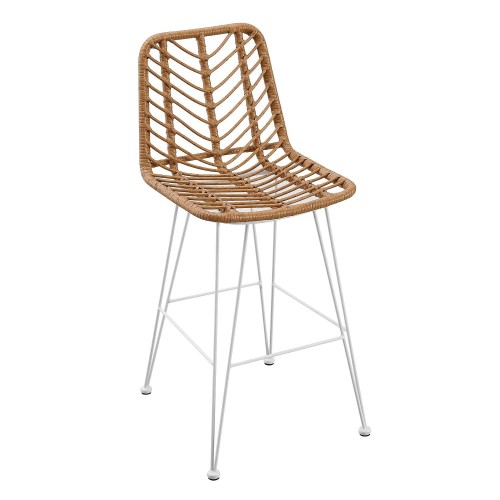 Tabouret Haut Raffles en Rotin et Pieds Blancs | Vente de Meubles Online