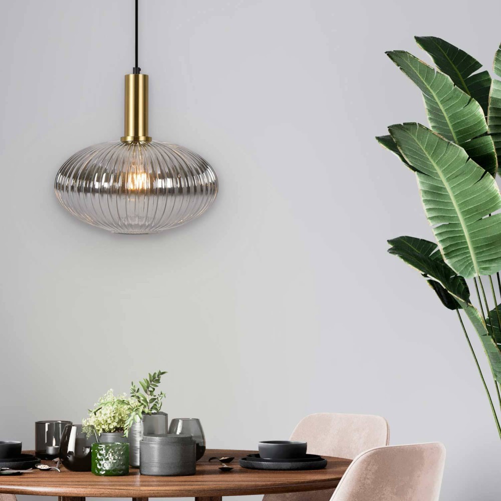 Lampe suspendue 1 lumière ovale fumée - Vente Meubles Online