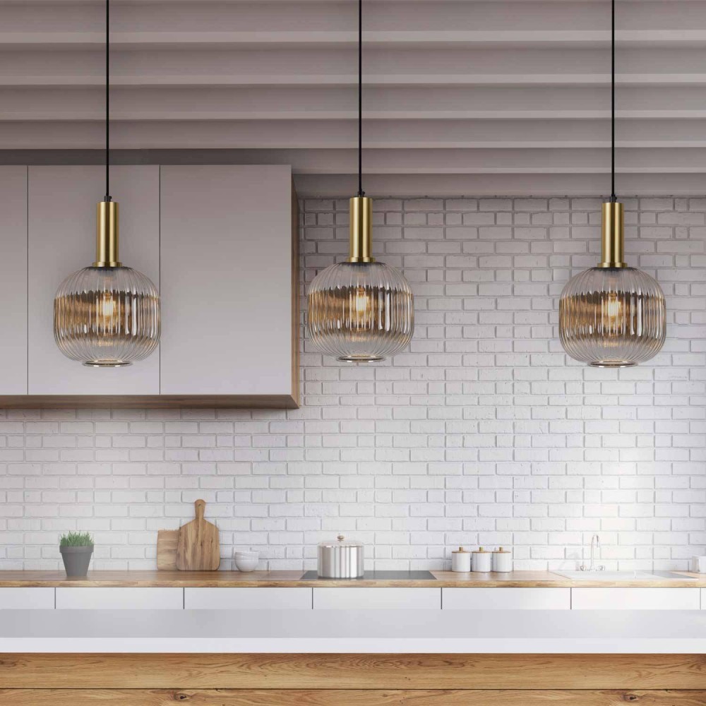 Lampe suspendue 1 lumière Vega Fumé : Vente  Meubles Online