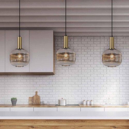 Lampe suspendue 1 lumière Vega Fumé : Vente  Meubles Online
