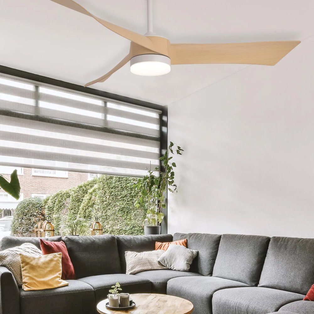 ventilateur led 18 w 3 pales sirocco couleur bois | UKUKHOME