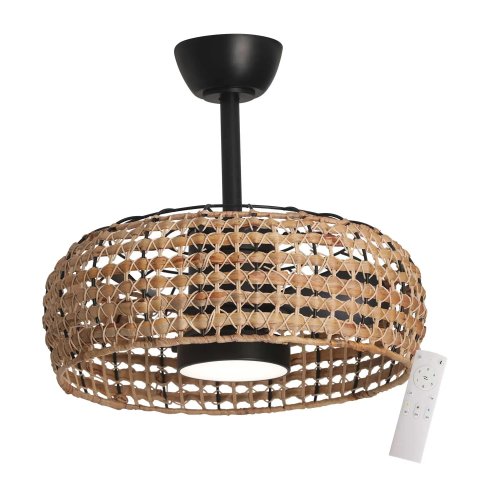 VENTILATEUR 3 PALES LED 18W KAHARI ROTIN FONCÉ