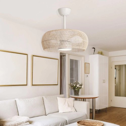 VENTILATEUR 3 PALES LED 18W OKARI ROTIN NATUREL