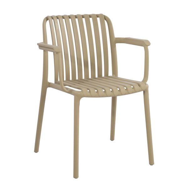 Chaise Maracay avec accoudoirs coloris sable, design ergonomique et confortable