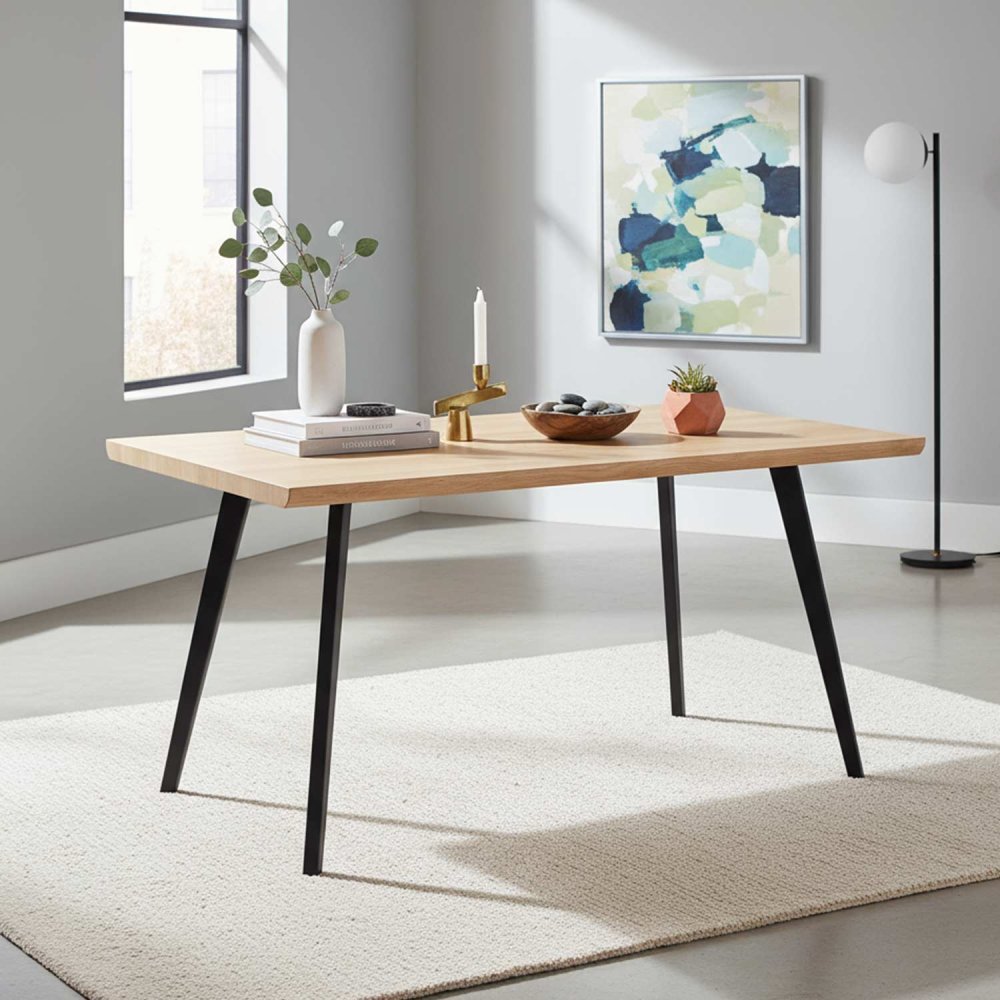 Table rectangulaire Terra bois pied noir, design robuste pour la salle à manger