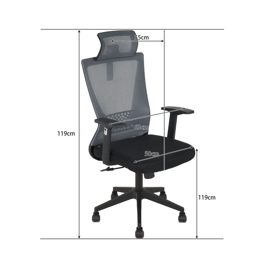 Chaise De Bureau Roman Noire Y Gris - Chaise de bureau ergonomique – UKUKHOME.COM