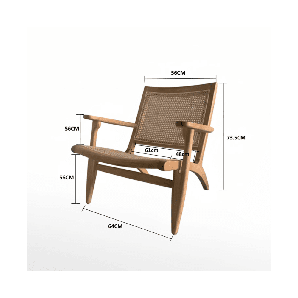 Fauteuil lounge en bois teinté noir avec assise et dossier en cannage de rotin naturel 4
