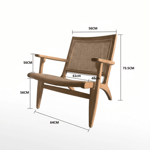 Fauteuil lounge en bois teinté noir avec assise et dossier en cannage de rotin naturel 4