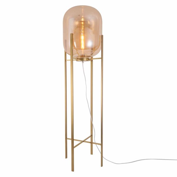 Lampadaire Aurora doré, design luxueux avec abat-jour réglable brillant