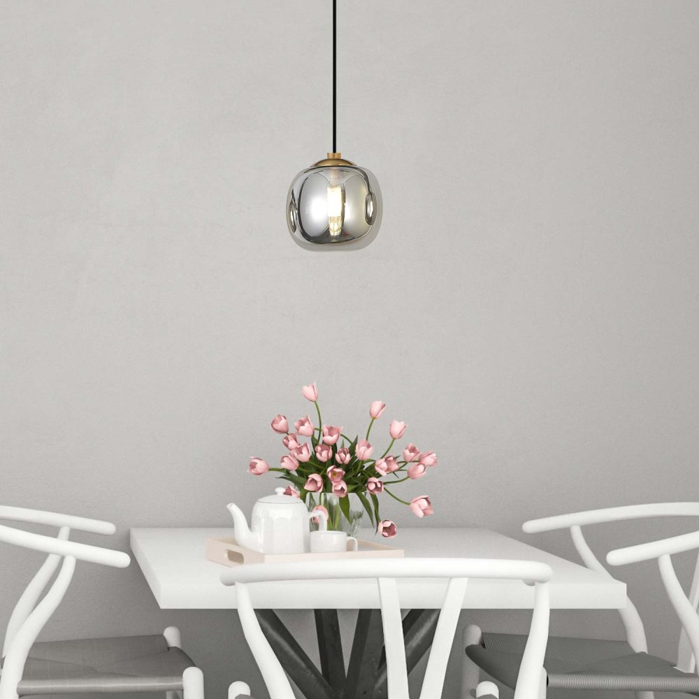 Suspension OKO fumé 1 lumière Ø15 cm, verre fumé élégant