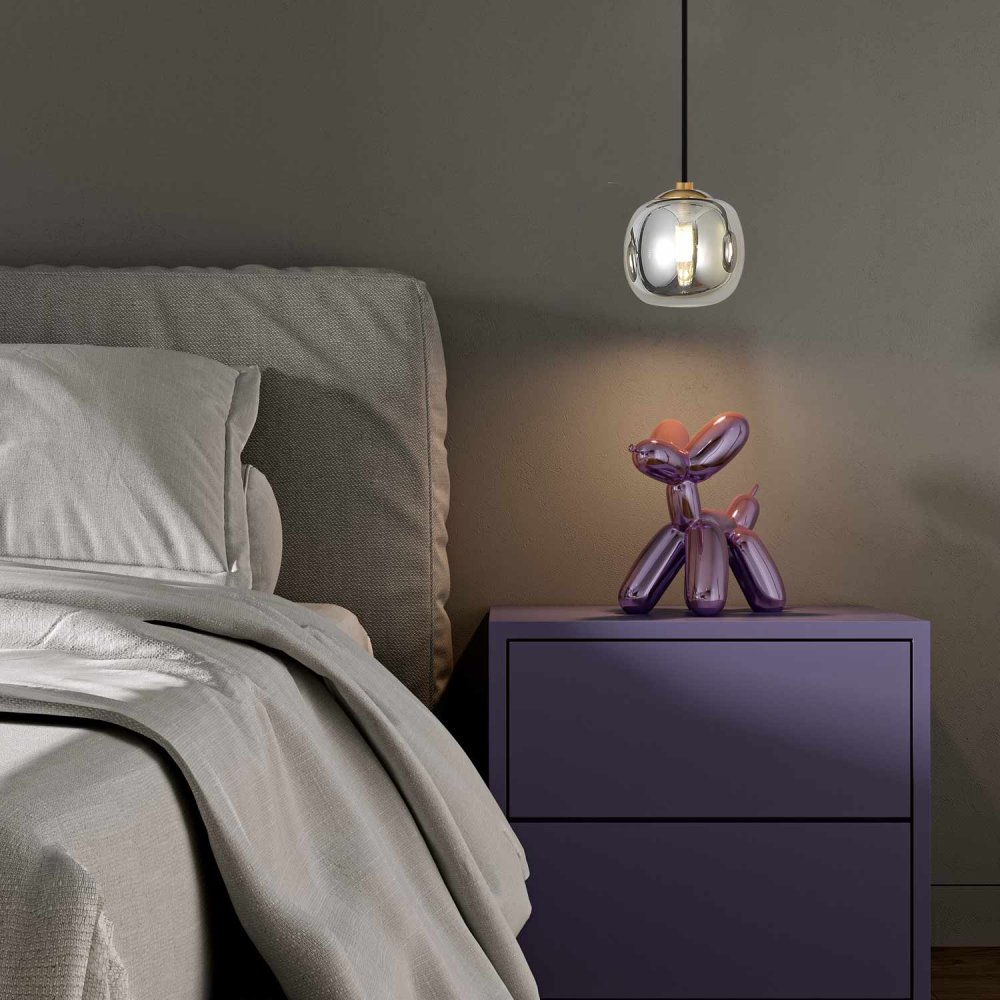 Suspension OKO fumé 1 lumière Ø10 cm, petite suspension en verre