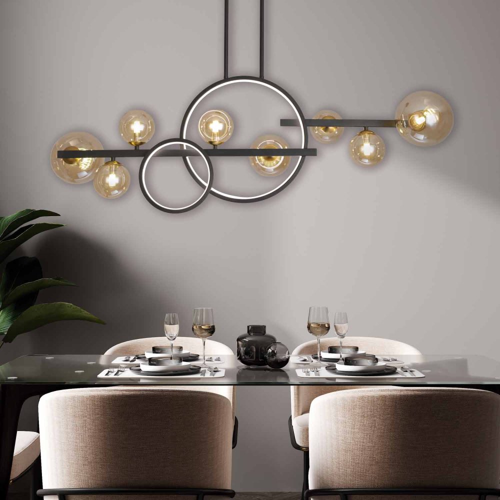 Suspension Stella 8 lumières noire, design ramifié type araignée élégant