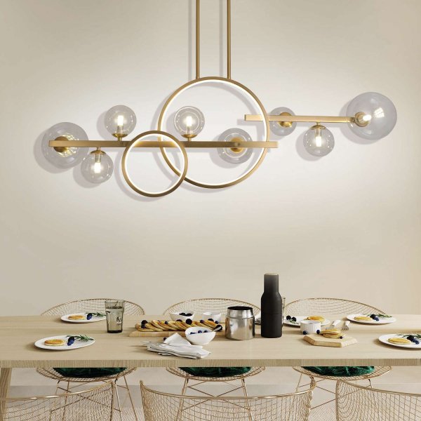 Suspension Stella 8 lumières dorée, lustre décoratif à finition dorée