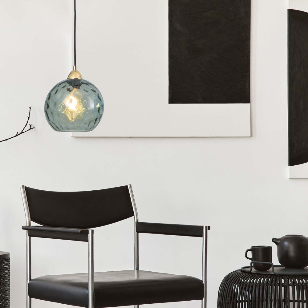 Suspension Lyria 1 lumière fumé, verre fumé de design artisanal