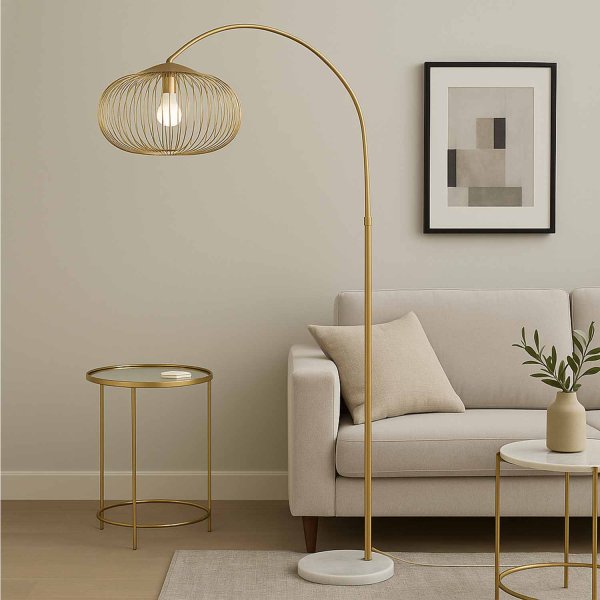 Lampadaire Aris 1 lumière doré, design élégant à finition dorée