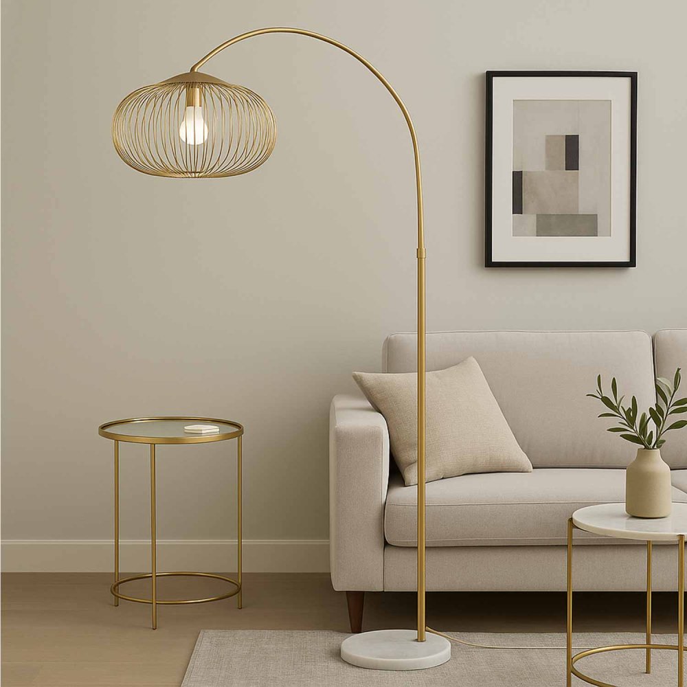 Lampadaire Aris 1 lumière doré, design élégant à finition dorée