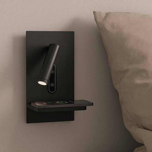 Applique LED tactile Eron noire 22 cm avec chargement sans fil pour appareils