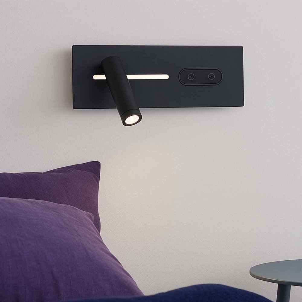 Applique LED tactile Gali noire 27,5 cm, commande tactile finition noir mat