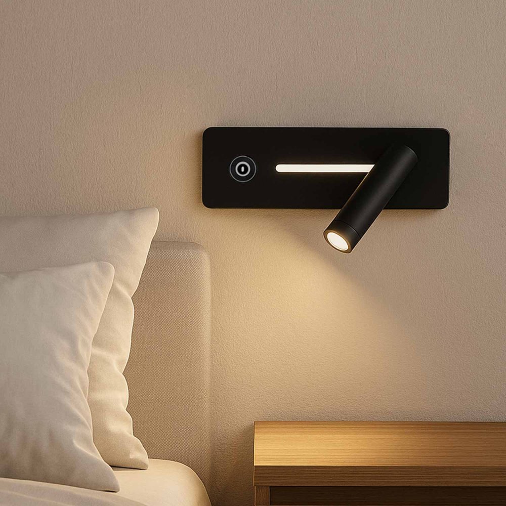 Applique LED tactile Irati noire 19,5 cm, design compact avec commande tactile