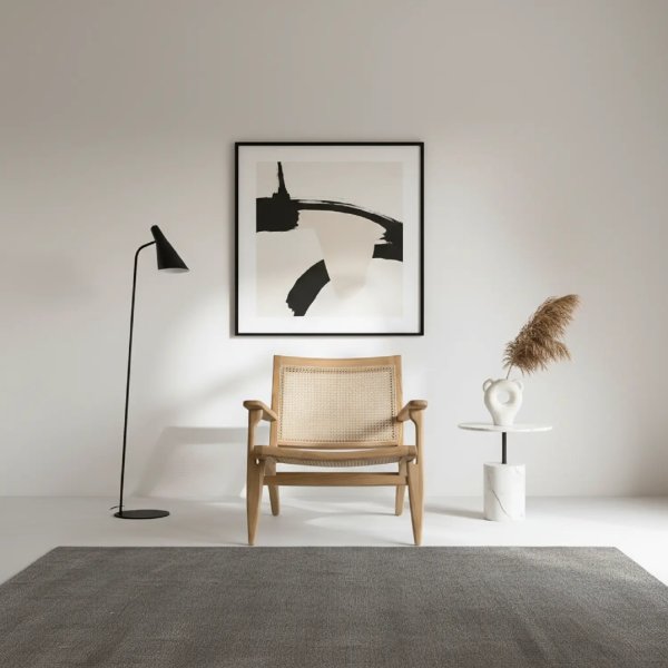 Fauteuil lounge en bois massif avec assise et dossier en cannage de rotin naturel 2