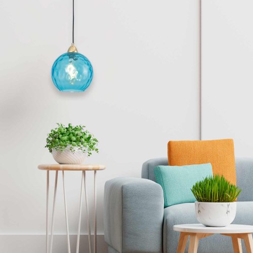 Suspension Lyria 1 lumière bleue, verre soufflé couleur bleue élégant