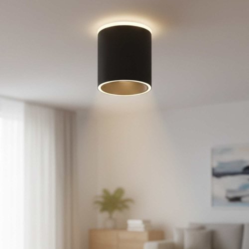 Spot LED de surface cylindrique Ø9 cm noir Trent, finition foncée pour plafond