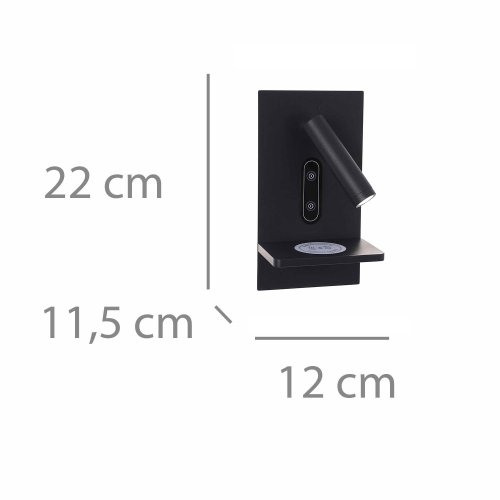 Applique LED Táctil Negro con Carga Inalámbrica 22Cm Eron - Applique LED - UKUKHOME.com