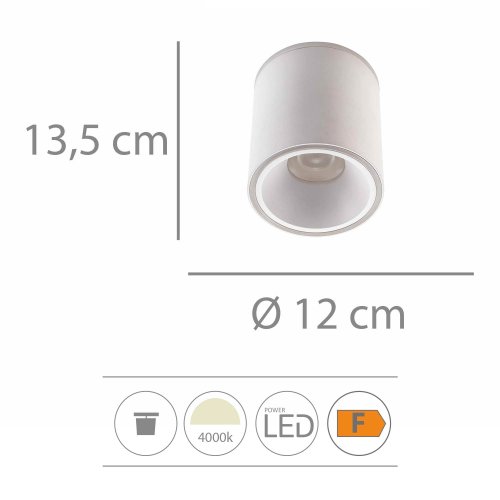 Foco Led de Superficie Cilíndrico Ø12Cm color Blanco Trent - Spot LED de surface - UKUKHOME.com
