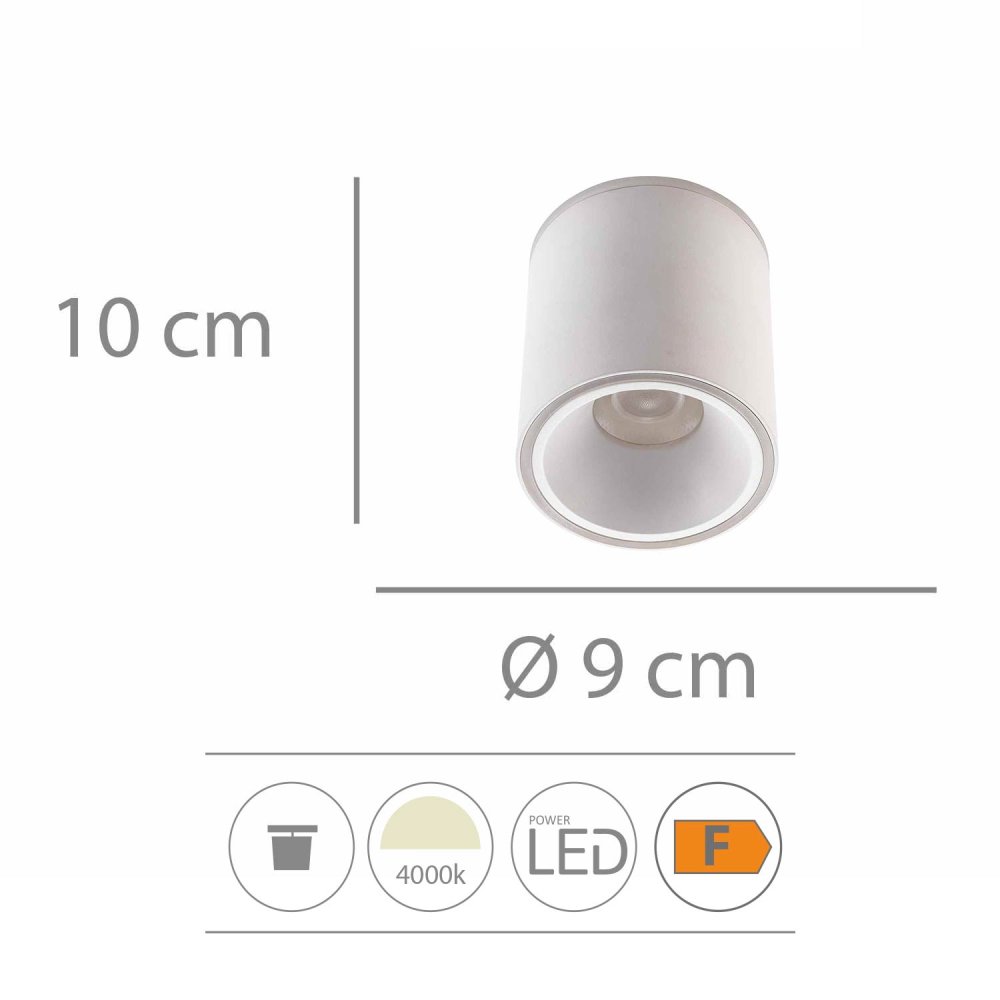 Foco Led de Superficie Cilíndrico Ø9Cm color Blanco Trent - Spot LED de surface - UKUKHOME.com
