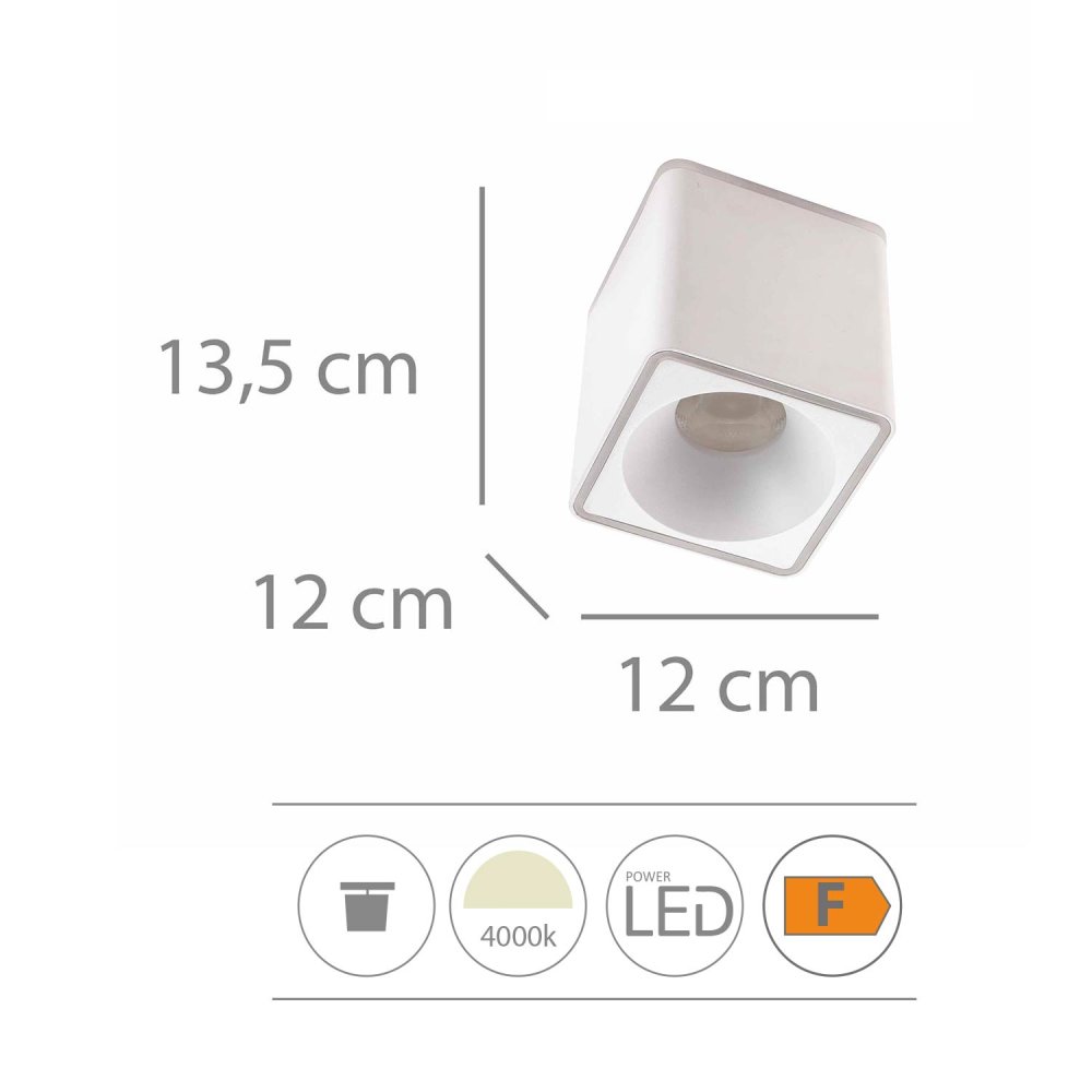 Foco Led de Superficie Cuadrado Ø12Cm color Blanco Rouk - Spot LED de surface - UKUKHOME.com