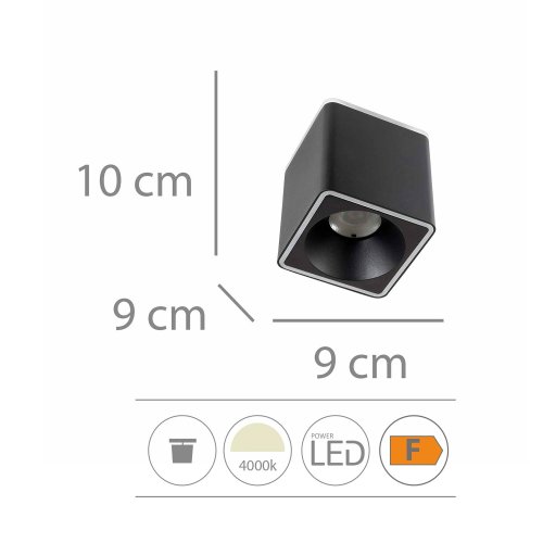 Foco Led de Superficie Cuadrado 9X9Cm color Negro Rouk - Spot LED de surface - UKUKHOME.com