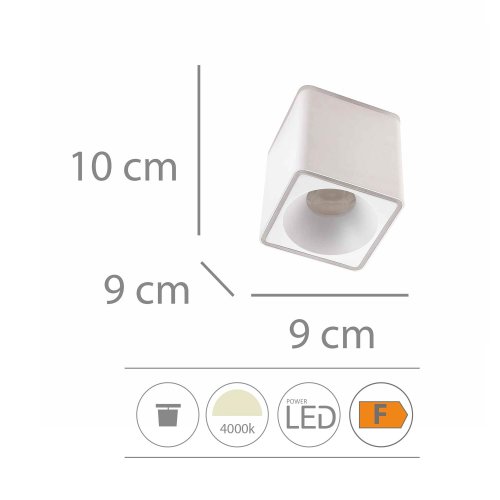 Foco Led de Superficie Cuadrado 9X9Cm color Blanco Rouk - Spot LED de surface - UKUKHOME.com