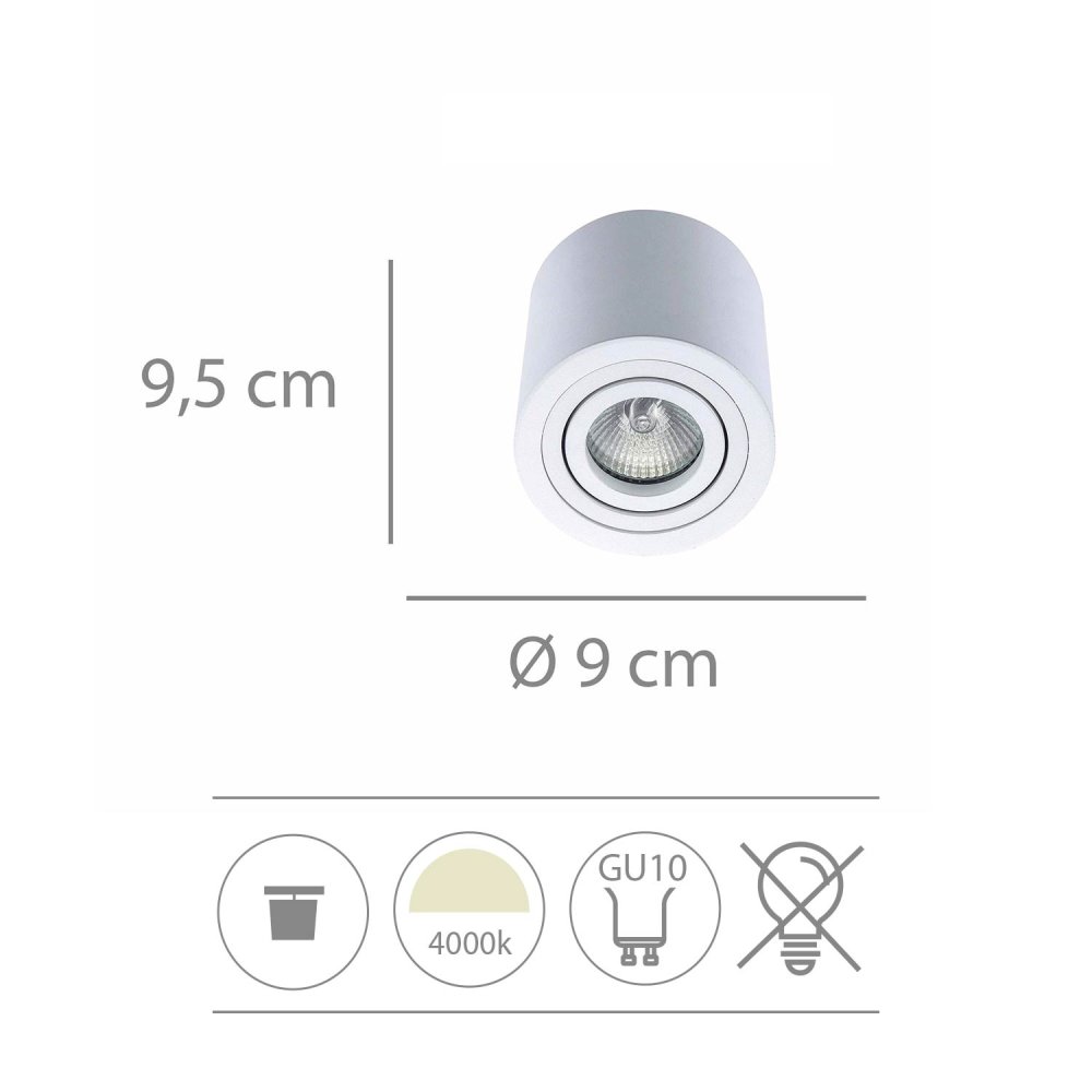 Foco de Superficie Cilindrico Orientable Ø9Cm color Blanco Tulun - Spot LED de surface - UKUKHOME.com