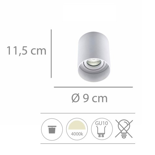 Foco de Superficie Cilíndrico Orientable Ø9Cm color Blanco Rick - Spot LED de surface - UKUKHOME.com
