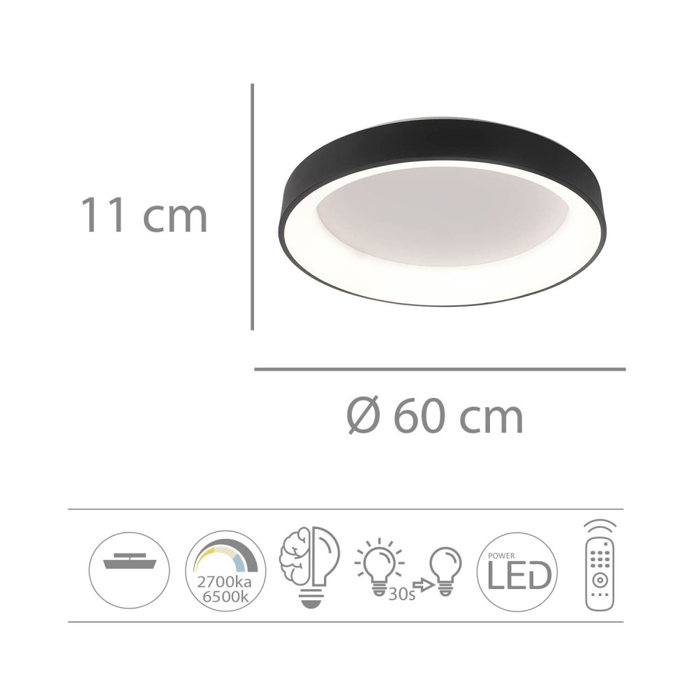 Plafonnier LED Regulable 50W Ø60Cm color Negro Wesler - Plafonnier LED - UKUKHOME.com