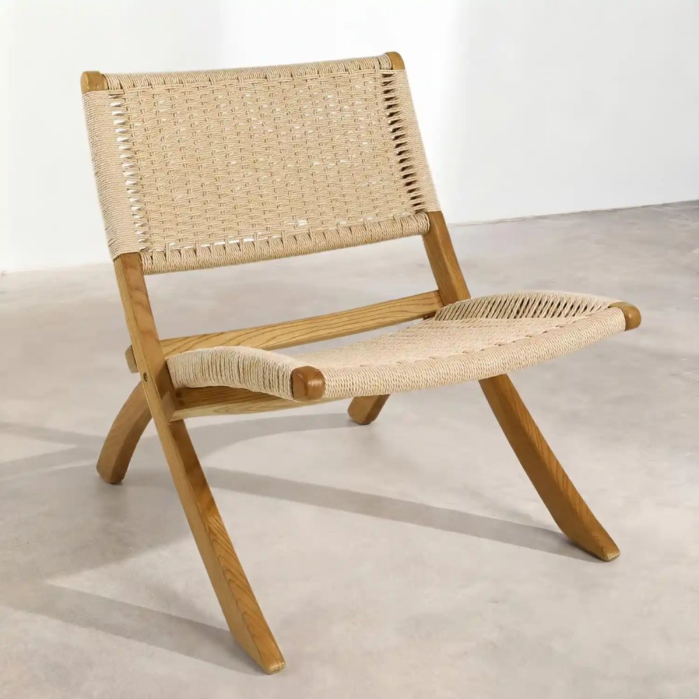 Fauteuil Mali bois et corde naturelle, design artisanal boho avec structure solide