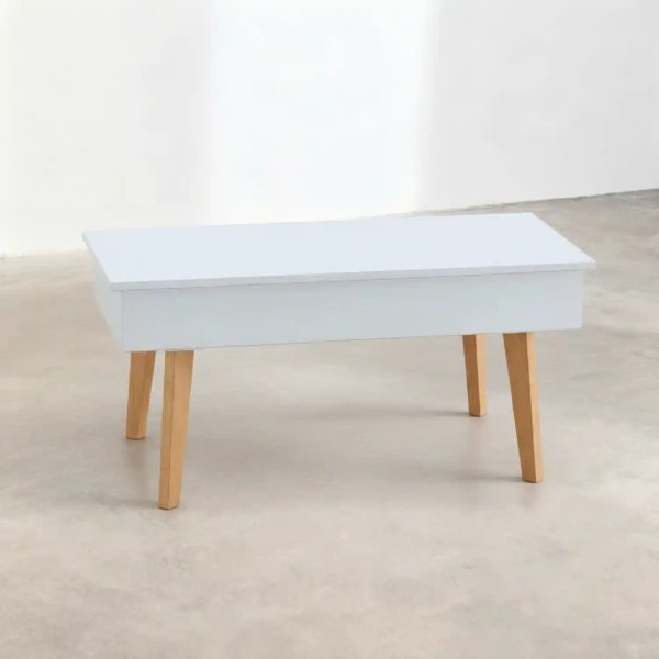 Table basse Kalesi relevable blanche, fonctionnelle avec plateau réglable en hauteur 2