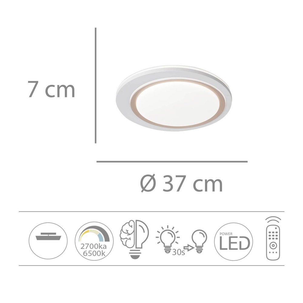 Plafonnier LED Regulable 35W Ø37Cm color Blanco y Dorado Bakar - Plafonnier LED - UKUKHOME.com