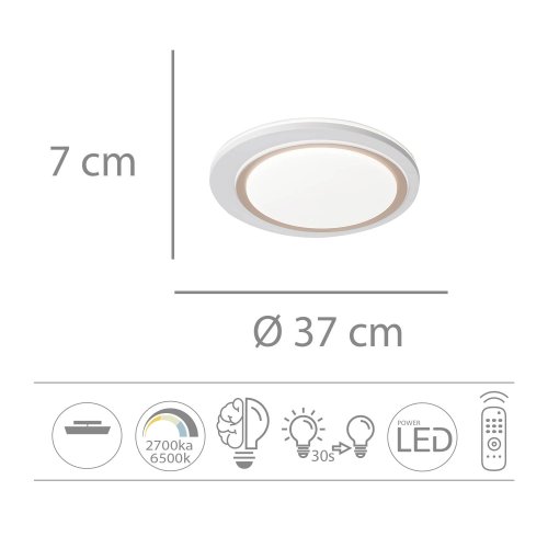 Plafonnier LED Regulable 35W Ø37Cm color Blanco y Dorado Bakar - Plafonnier LED - UKUKHOME.com