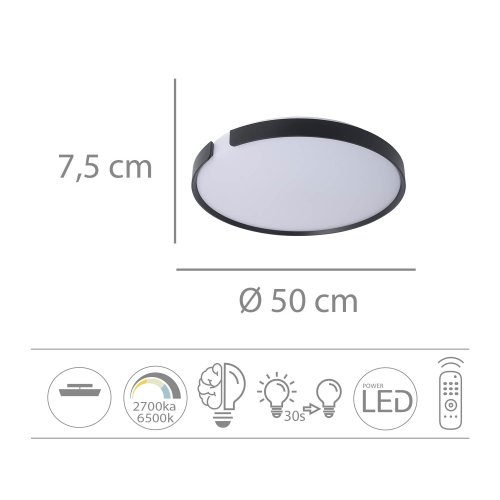 Plafonnier LED Regulable 53W Ø50Cm color Negro Robby - Plafonnier LED - UKUKHOME.com