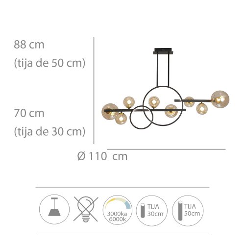 Suspension 8 Luces Stella color Negro - Suspension - UKUKHOME.com