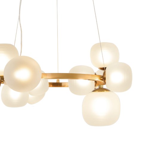 SUSPENSION 11 LUMIÈRES OKO BLANC OPAL ET DORÉ | Ukukhome