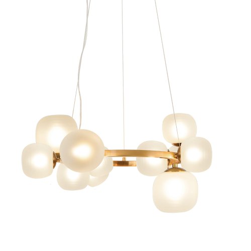 SUSPENSION 11 LUMIÈRES OKO BLANC OPAL ET DORÉ | Ukukhome